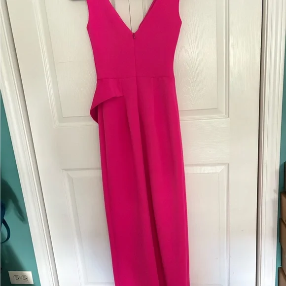 Black Halo Eve Gown Womens Size 0 Hendricks Hot Pink Draped Peplum Scuba Dress - Picture 2 of 8